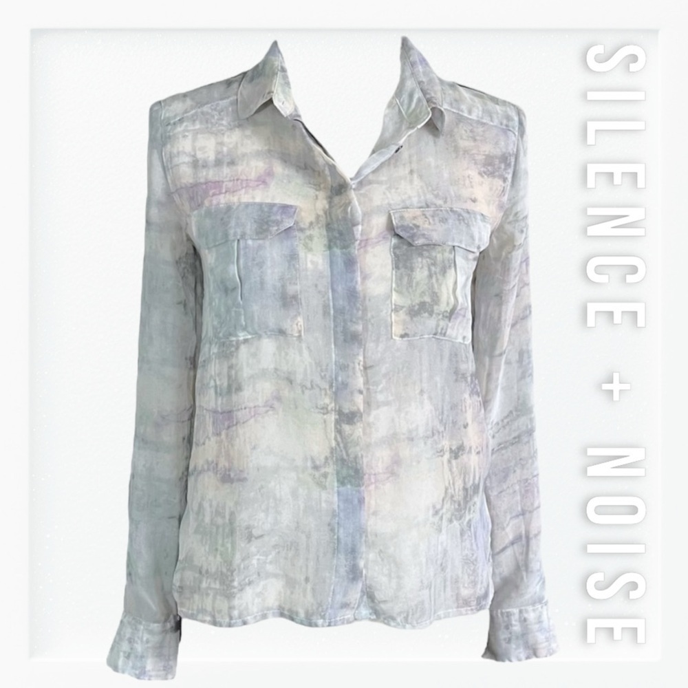 Silence + Noise Semi Sheer Muted Watercolor Button Down Blouse sz S